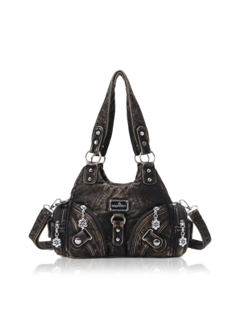 Vegan Leather Hobo Shoulder Bag Multi-Pocket Tote with Zipper Adjustable Strap